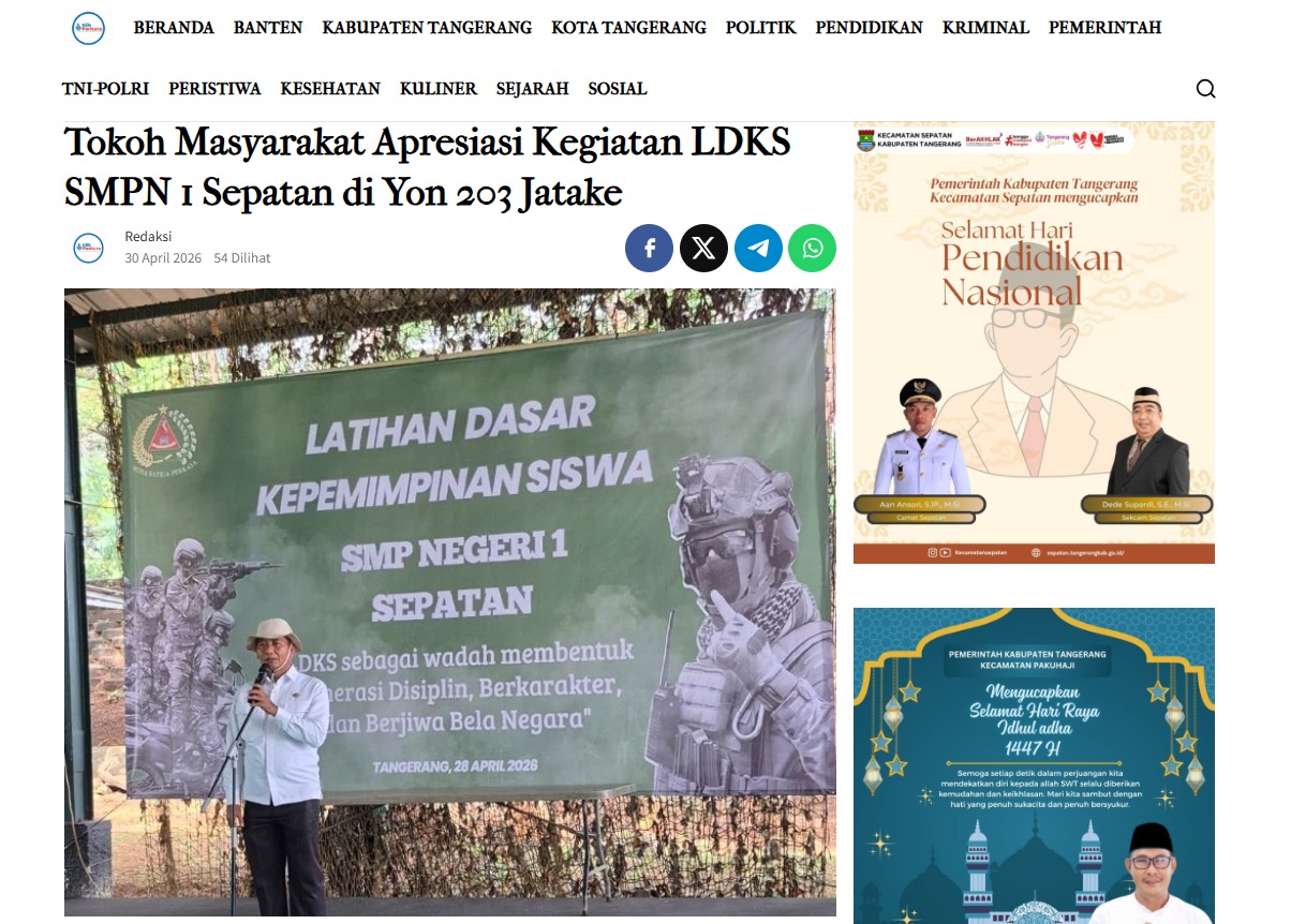 Tokoh Masyarakat Apresiasi Kegiatan LDKS SMPN 1 Sepatan di Yon 203 Jatake